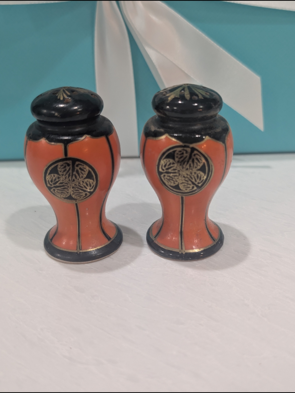 Vintage Orange and Black Art Deco Salt & Pepper Shakers From Japan